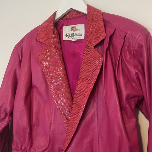 H&H Leather Vintage Pink and Red Jacket, Size 10 - Picture 3 of 13